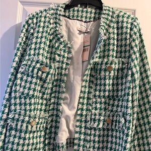 Nanette Lepore Green and White Houndstooth Blazer